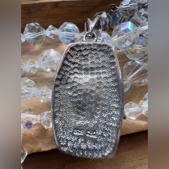 Vintage Sterling Silver Abalone Sectioned Pendant Necklace with Marcasite - Picture 5 of 8